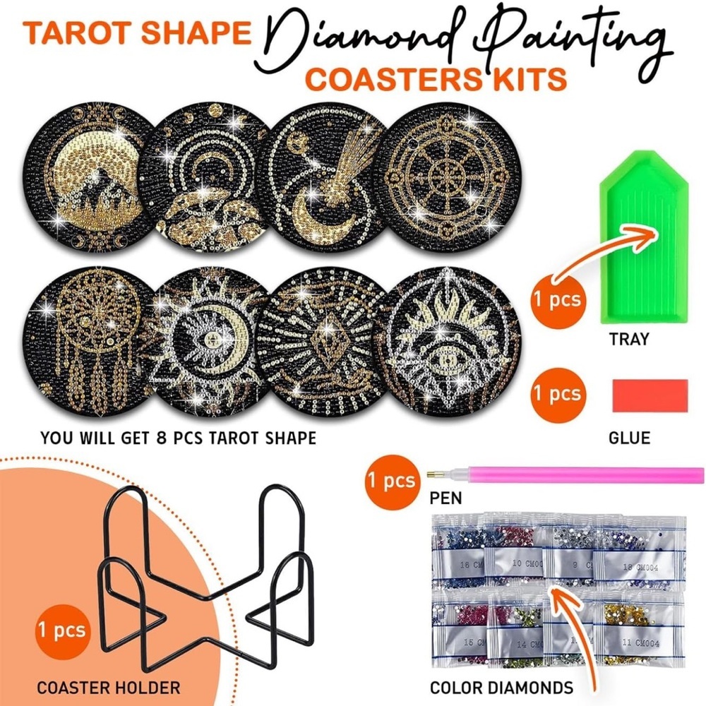 8 piece DIY Diamond Painting Coaster Set - Picture 3 of 3